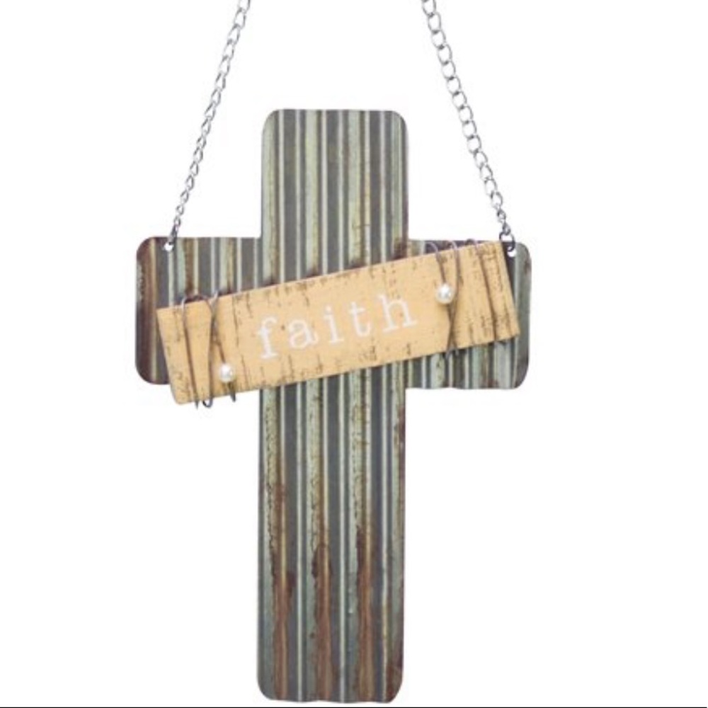 Honey and Me- 'Faith' Cross- silver/gold hue tin vintage rustic design decor-NWT